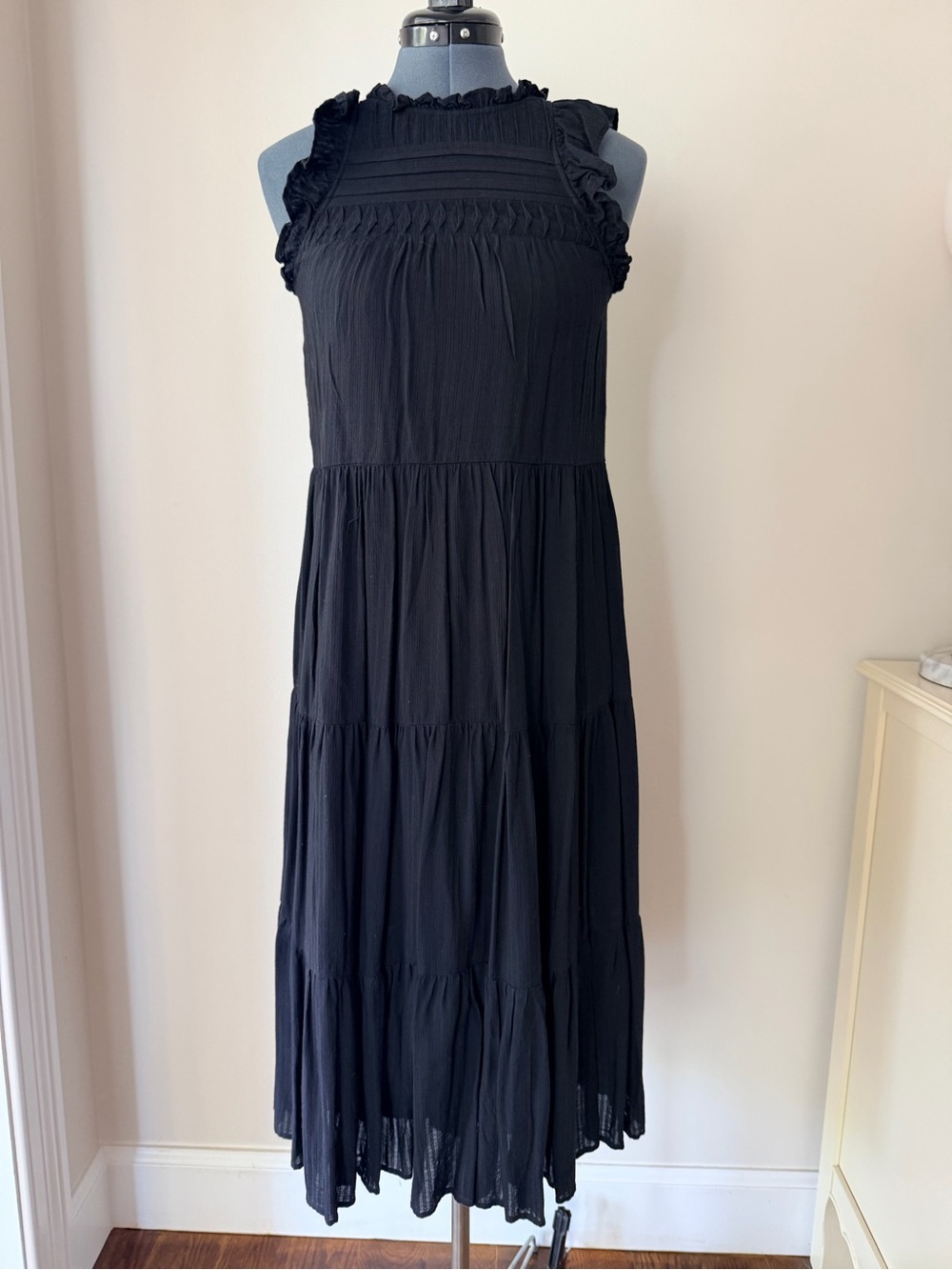 LOFT Black Ruffle-Tier Maxi Dress